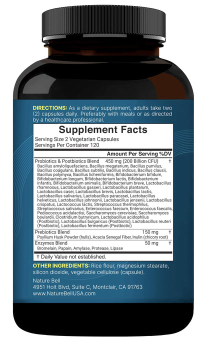 Close up view of allergen free digestive health capsules by NatureBell USA