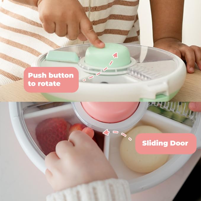Child using the GoBe Kids interactive snack spinner button