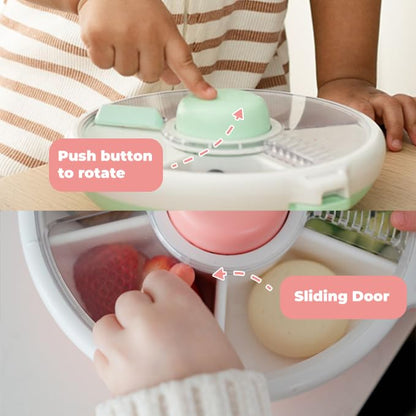 Child using the GoBe Kids interactive snack spinner button