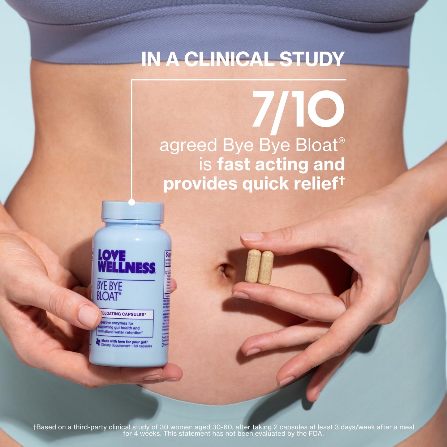 Love Wellness Bye Bye Bloat nutritional facts panel showing organic ginger and fenugreek details