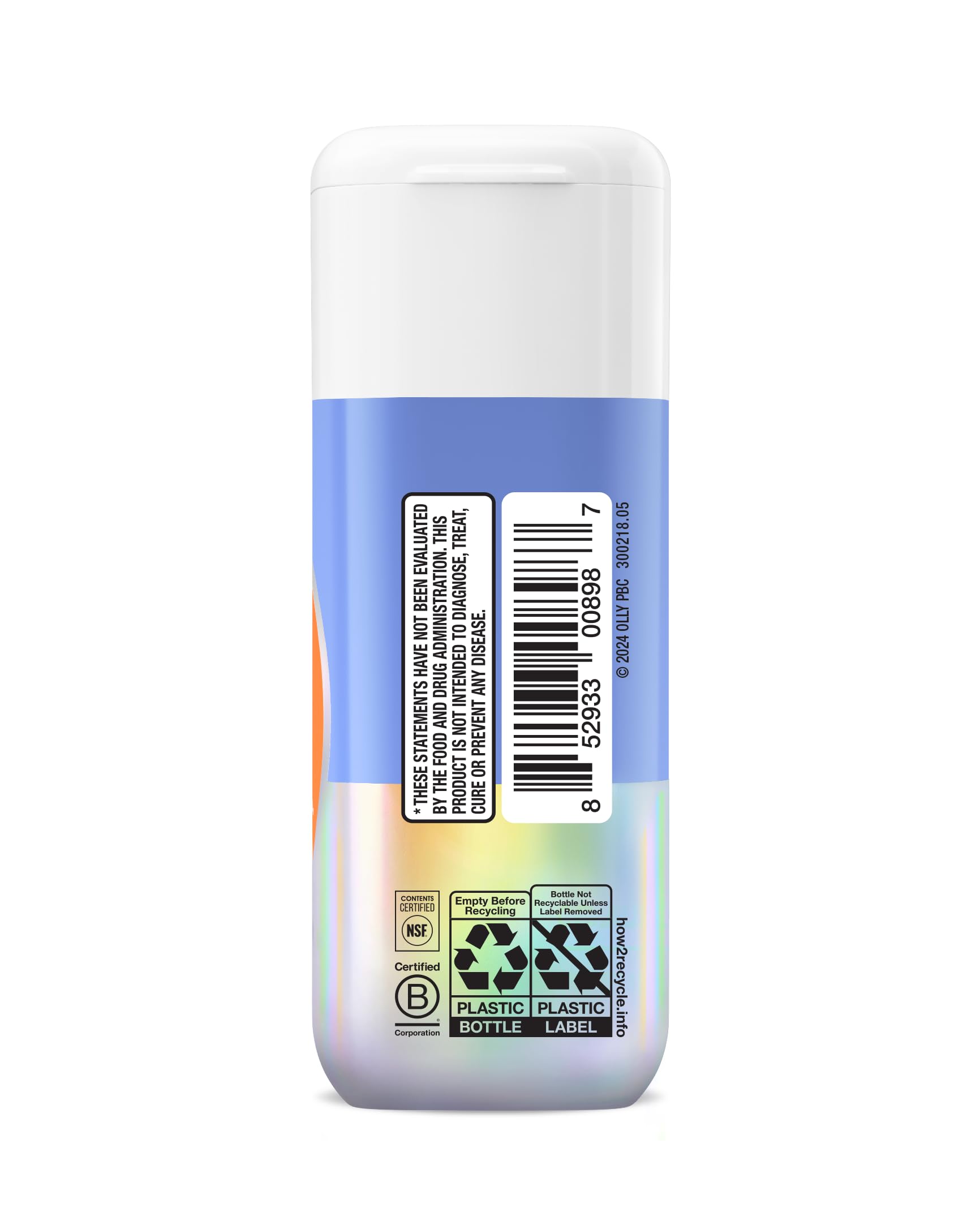 Close up view of authentic OLLY premium imported healthcare vitamins from United States