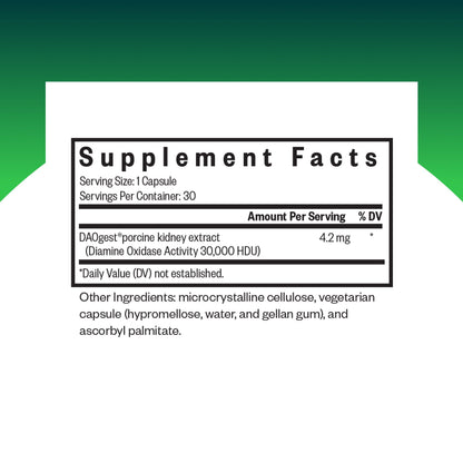 Seeking Health Histamine Digest dietary supplement bottle showing nutritional facts label details