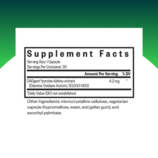 Seeking Health Histamine Digest dietary supplement bottle showing nutritional facts label details