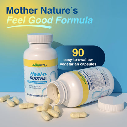 HEAL-N-SOOTHE systemic enzymes dietary supplement bottle showing nutritional information facts