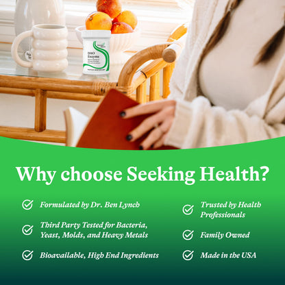 Seeking Health digestive enzyme support bottle base showing batch code and expiry information