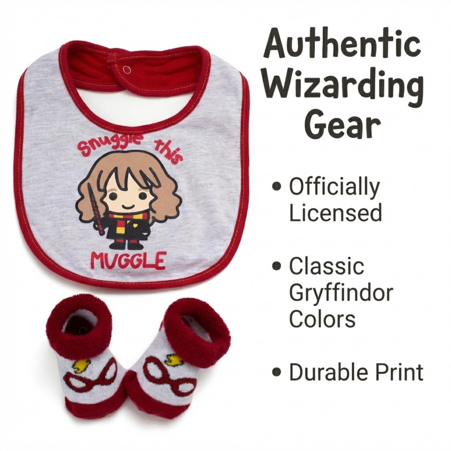 Flat lay of Harry Potter unisex baby accessory set