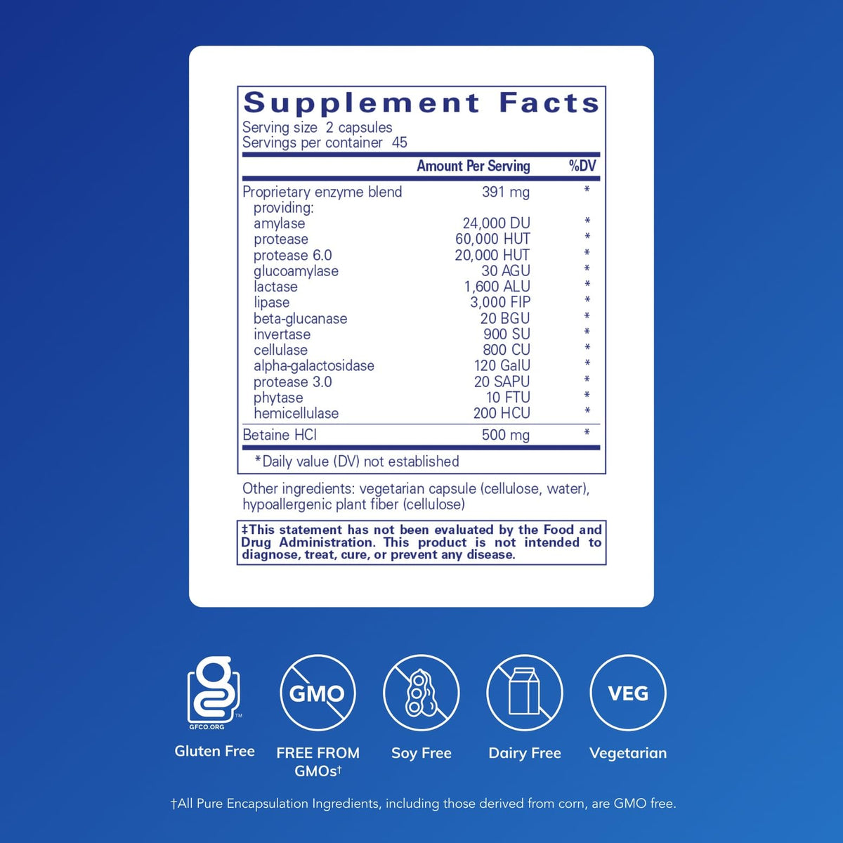 Pure Encapsulations Digestive Enzymes Ultra supplement facts label