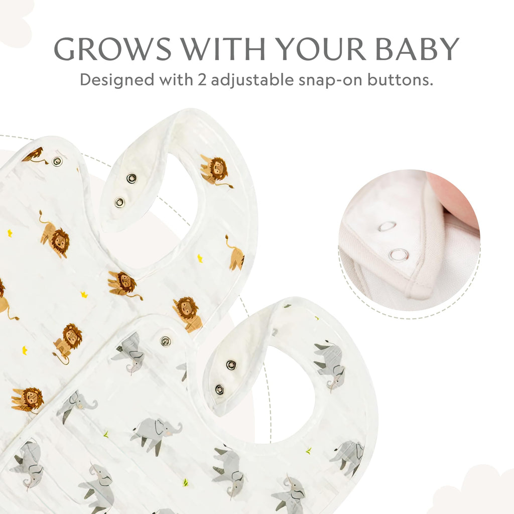 Soft bamboo muslin baby bibs with absorbent terry backing