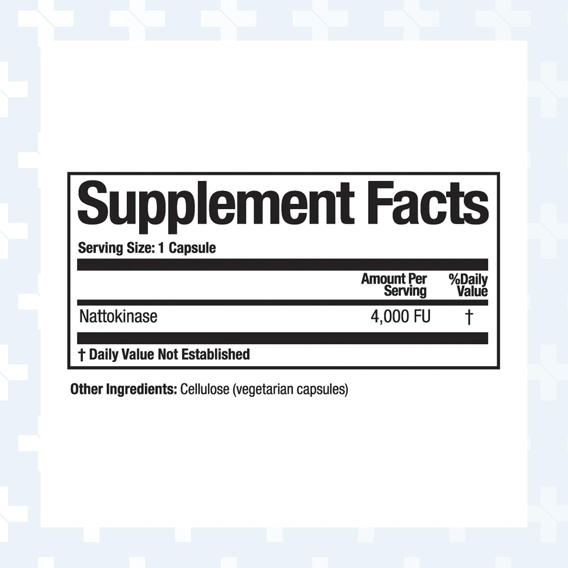 Arthur Andrew Medical Nattovena 4000 FU supplement side label displaying ingredients and clear nutritional facts information.