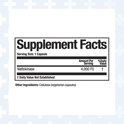 Arthur Andrew Medical Nattovena 4000 FU supplement side label displaying ingredients and clear nutritional facts information.