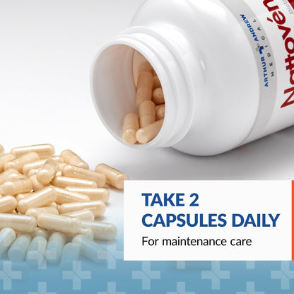 Arthur Andrew Medical Nattovena circulatory supplement bottle illustrating the premium acid stable capsule benefit text.
