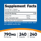 Nutricost Betaine HCl Pepsin 790 milligrams label back ingredients panel