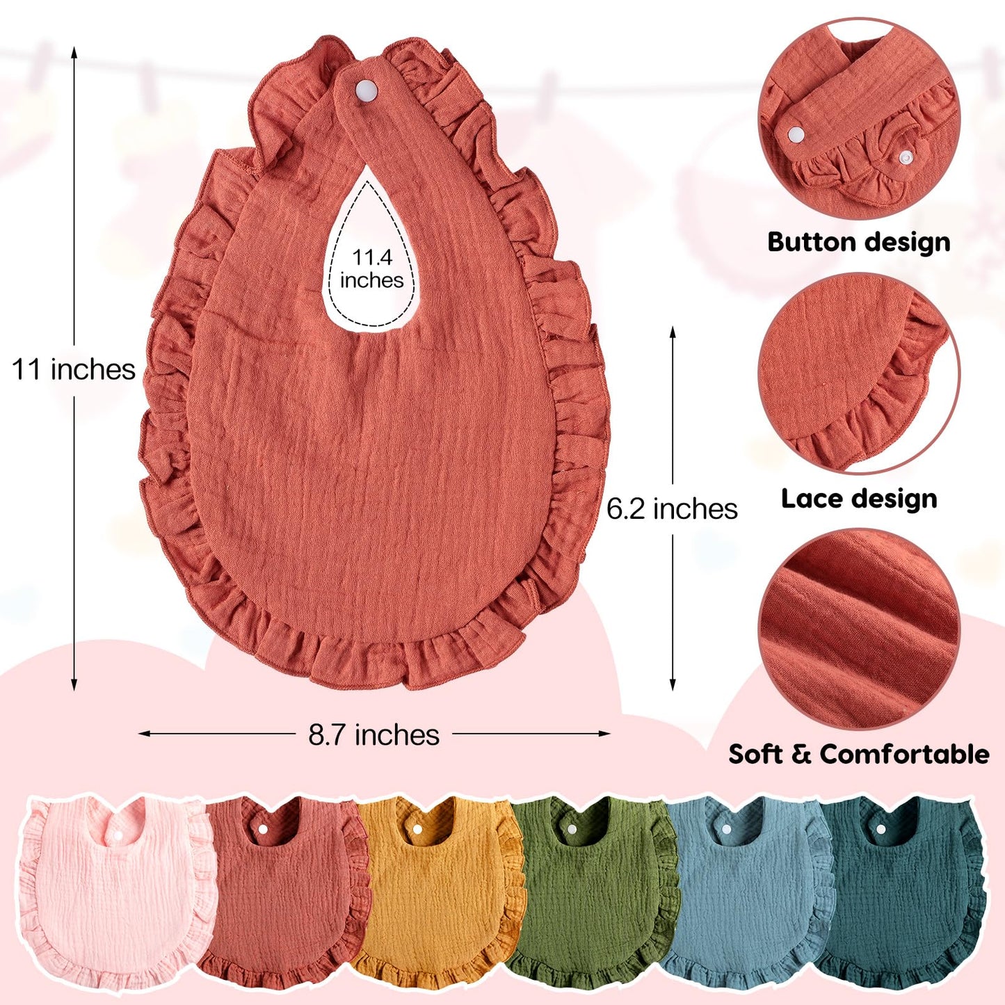 Newcotte muslin baby bibs with adjustable snap buttons
