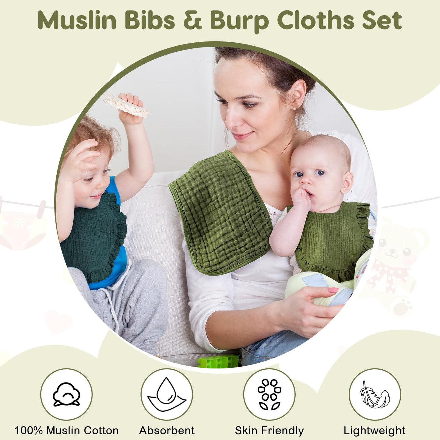 Newcotte baby bibs and burp cloths unisex color range