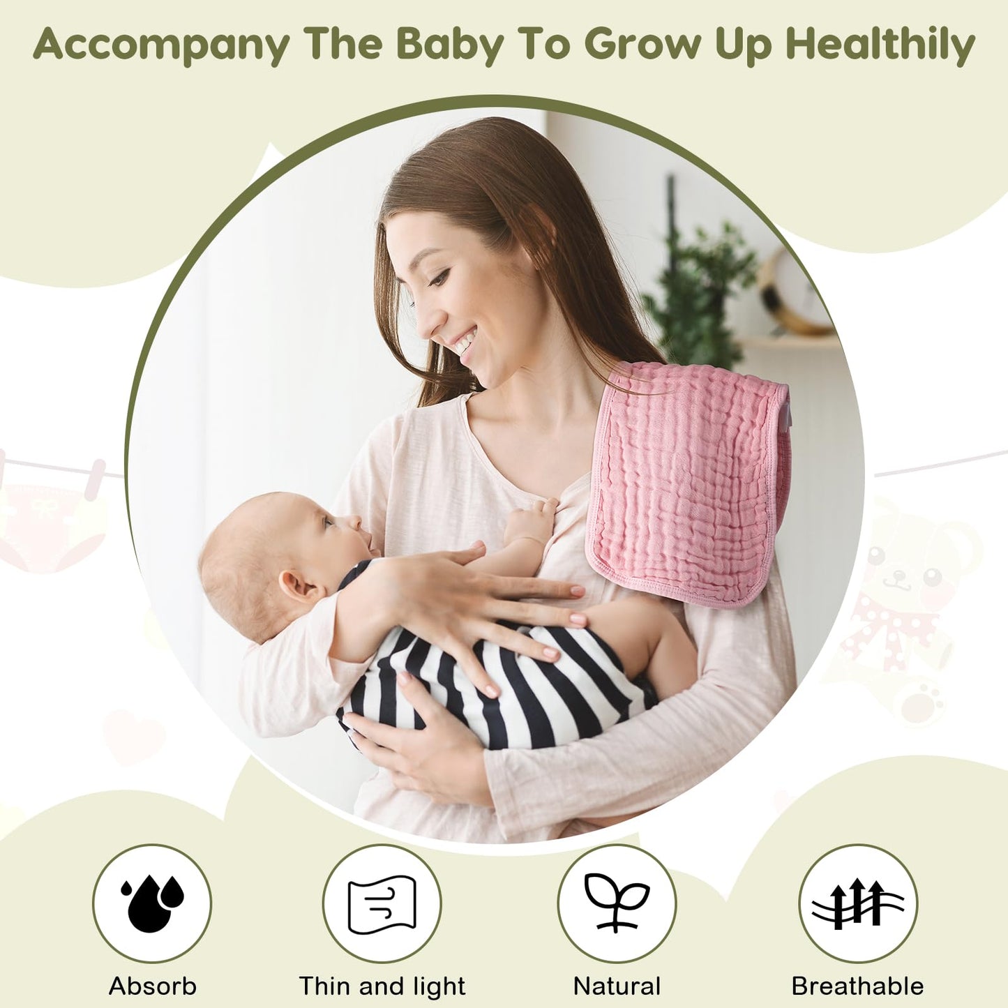 Close up of absorbent muslin fabric texture for baby care