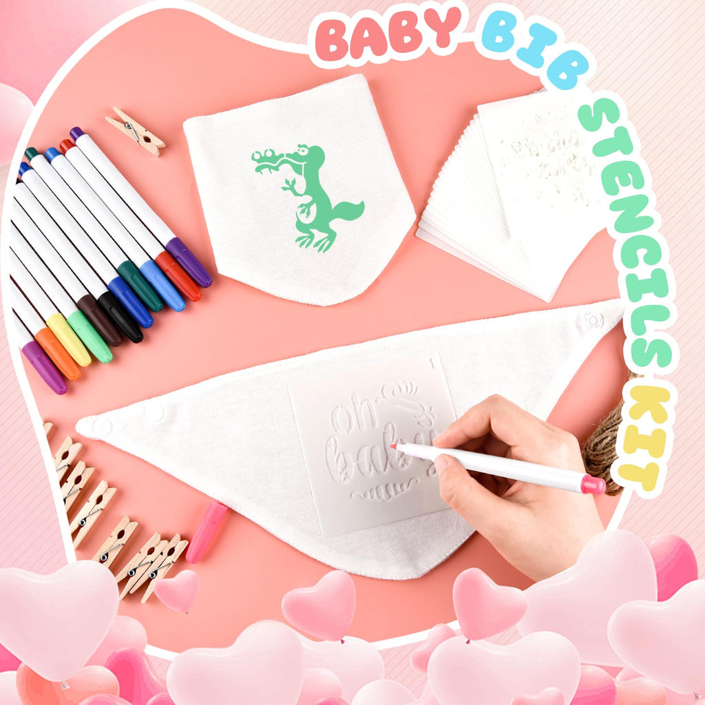 Top down view of baby shower DIY crafting kit components