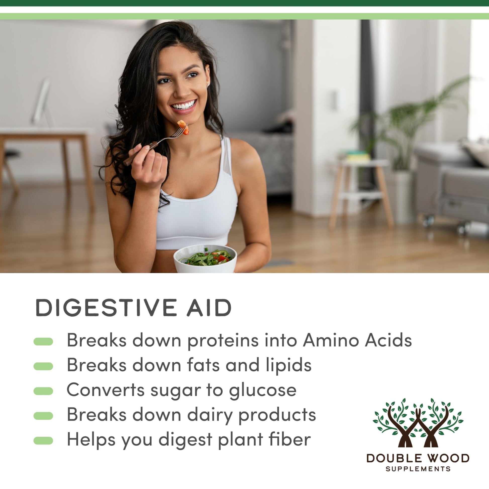 Authentic USA imported Double Wood Digestive Enzymes bottle showing manufacturing origin clarity