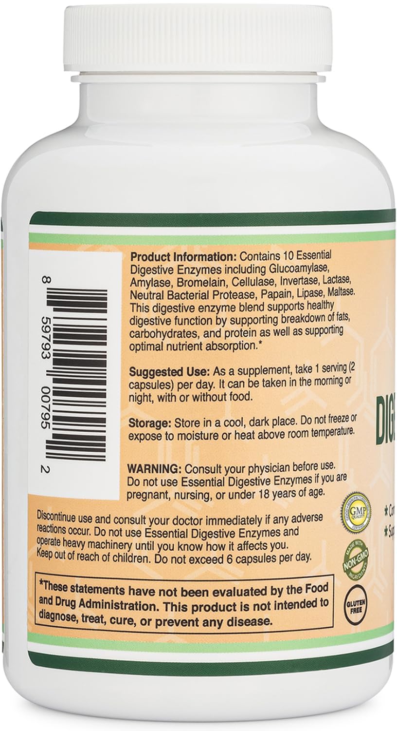 Side layout of Double Wood Supplements 180 capsules packaging showcasing daily dosage instructions