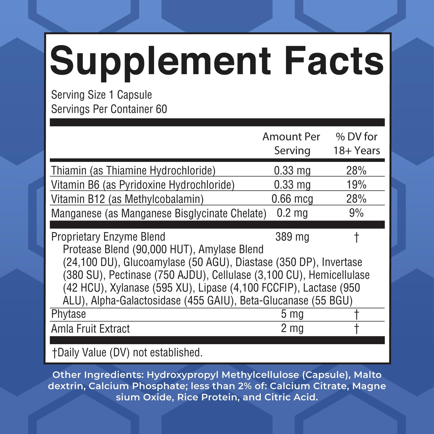 MaryRuth Organics food enzyme supplement for gut health back label ingredients