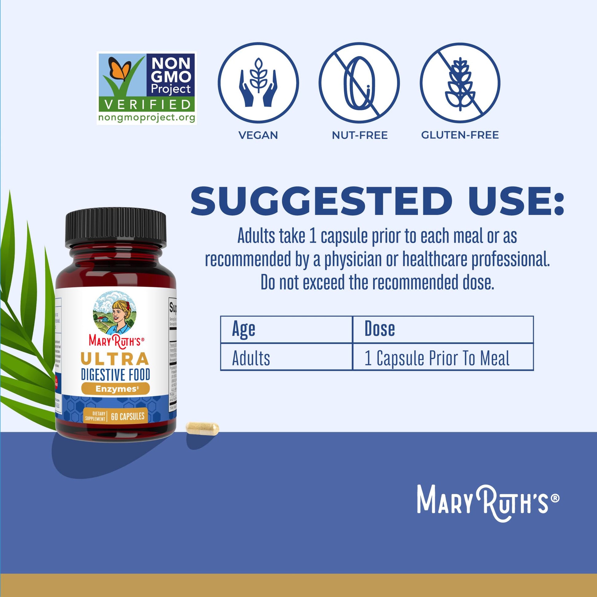 MaryRuth Organics ultra digestive enzymes vegan capsules clean dietary supplement details