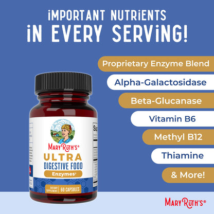MaryRuth Organics plant based lactase protease and amylase capsules close up view