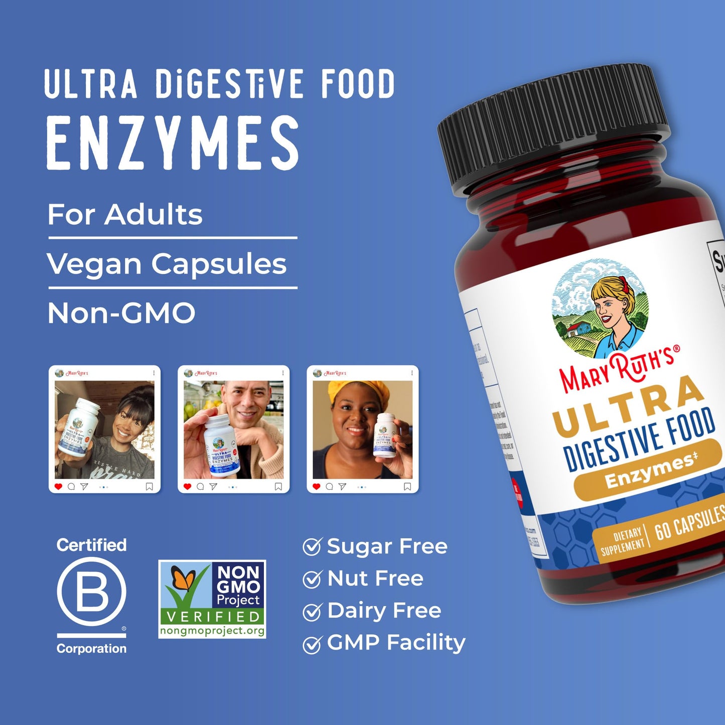 Authentic MaryRuth Organics gut health supplement bottle on a clean background