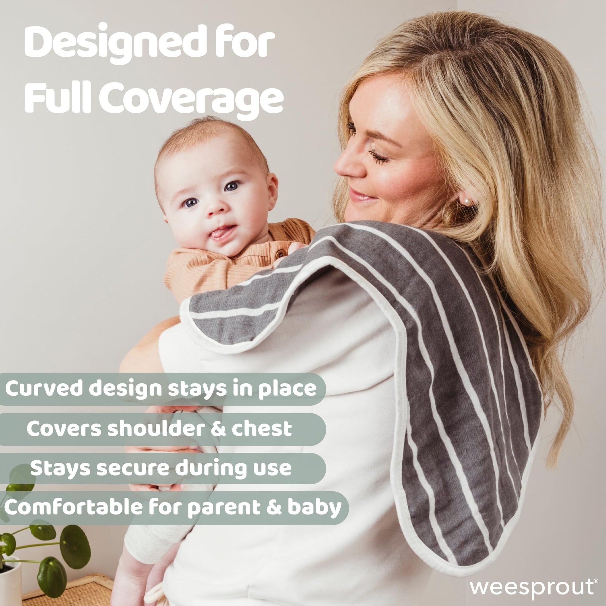 WeeSprout organic burp cloth buttoned into baby bib mode