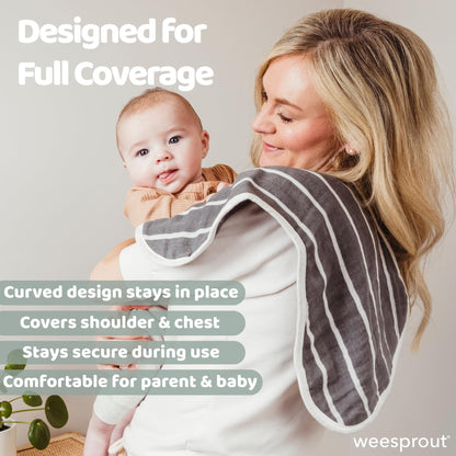 WeeSprout organic burp cloth buttoned into baby bib mode