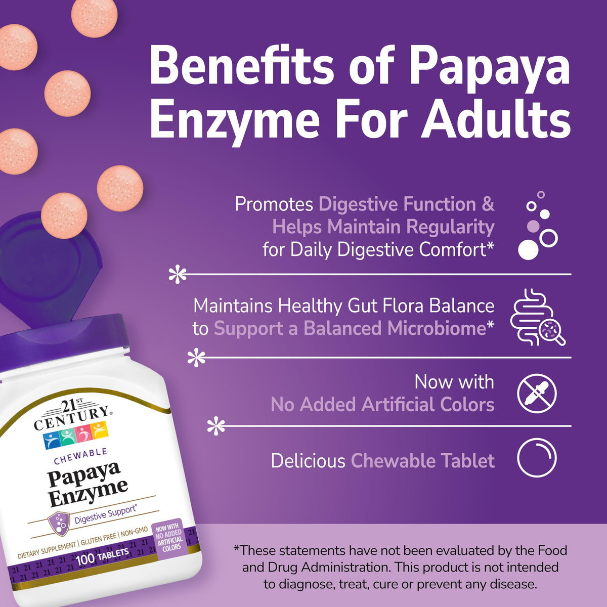 21st Century Papaya Enzyme supplement label ingredient details
