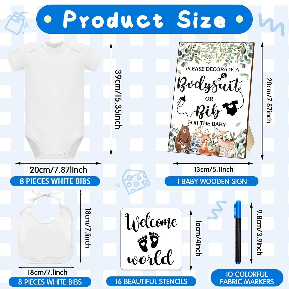Selection of 10 colorful fabric markers for baby clothes