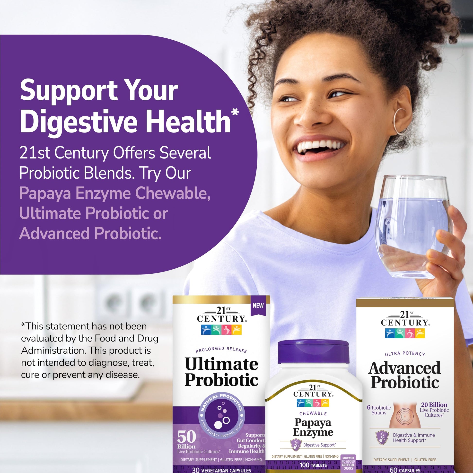 Gluten free and non-GMO certification icons on the side of the 21st Century Papaya Enzyme bottle.