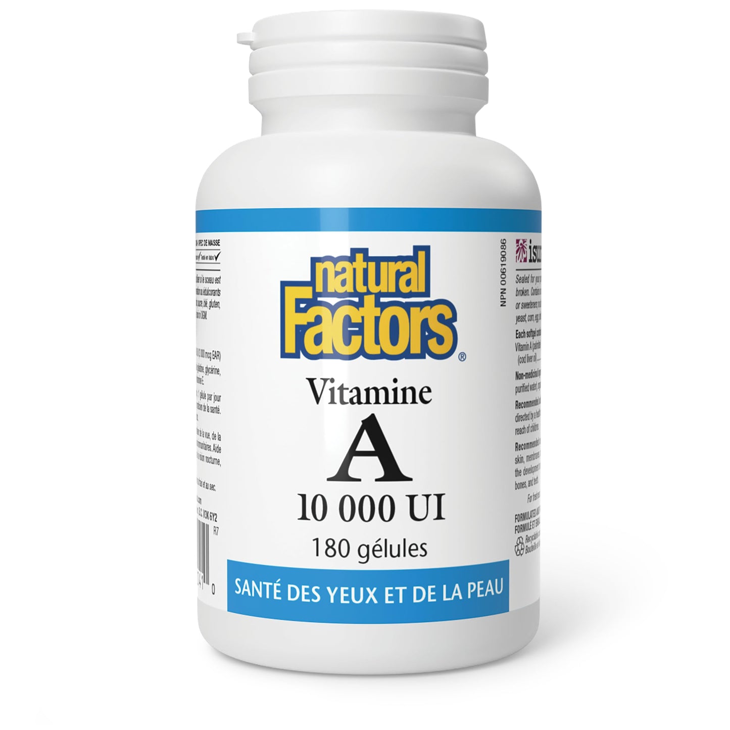 Natural Factors Vitamin A softgel supplement label details