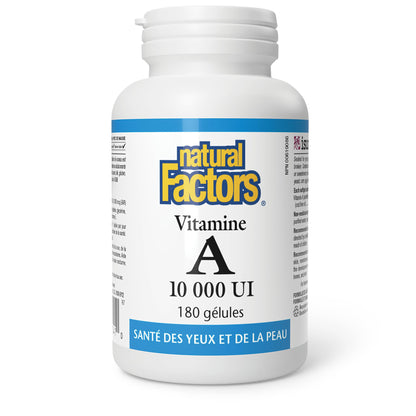 Natural Factors Vitamin A softgel supplement label details