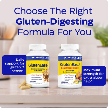 Enzymedica GlutenEase sixty capsules bottle showing certified kosher and vegan labels
