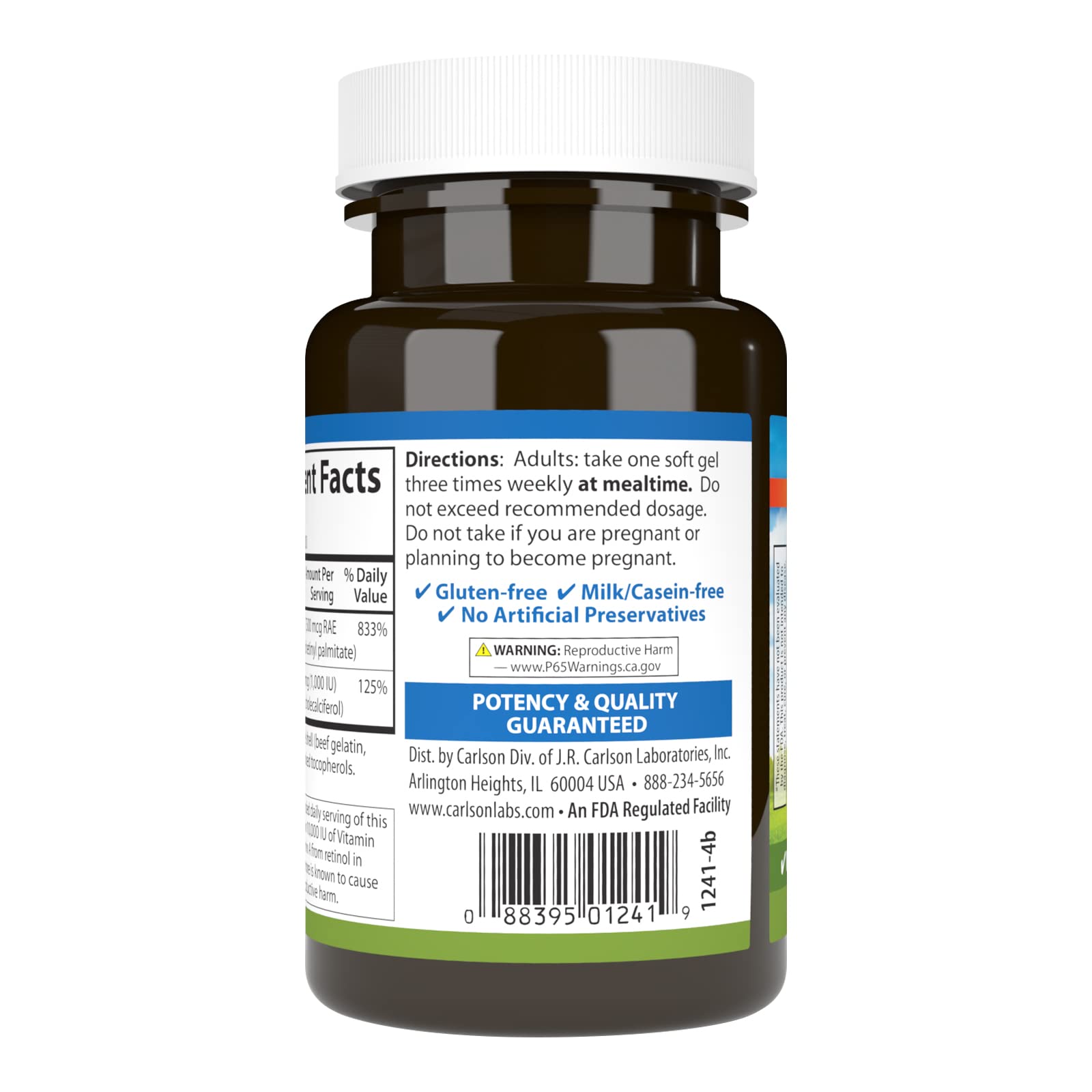 High potency Carlson Vitamin A and D3 softgels container
