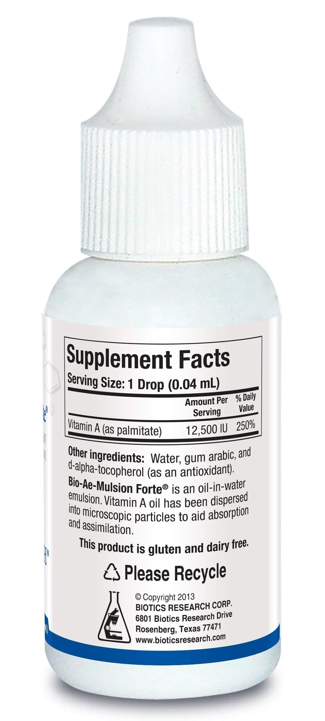 Biotics Research Vitamin A drops 12500 IU label close up