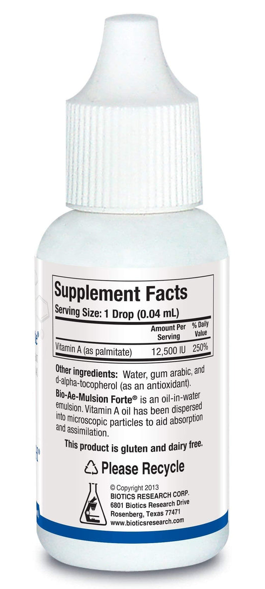 Biotics Research Vitamin A drops 12500 IU label close up