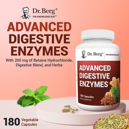 Dr Berg Nutritionals digestive support supplement 180 count bottle for bloating relief
