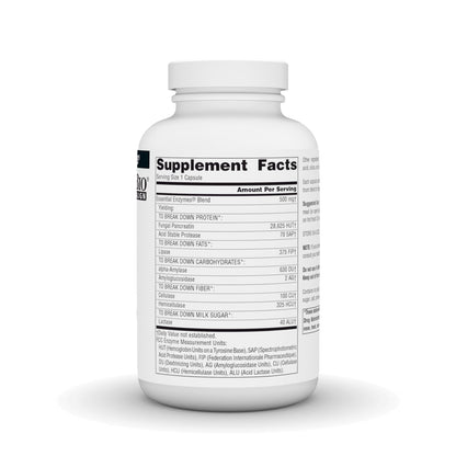 Supplement facts and ingredient list label on the imported digestive aid container.