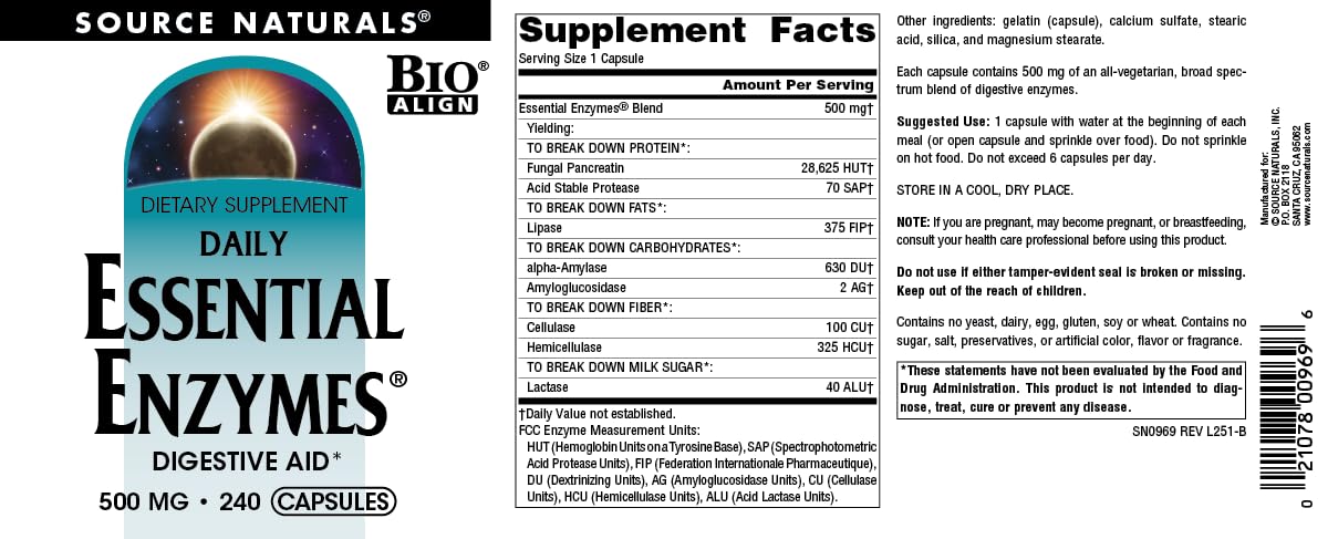 Side view of the authentic vegetarian digestive capsules bottle from the United States.