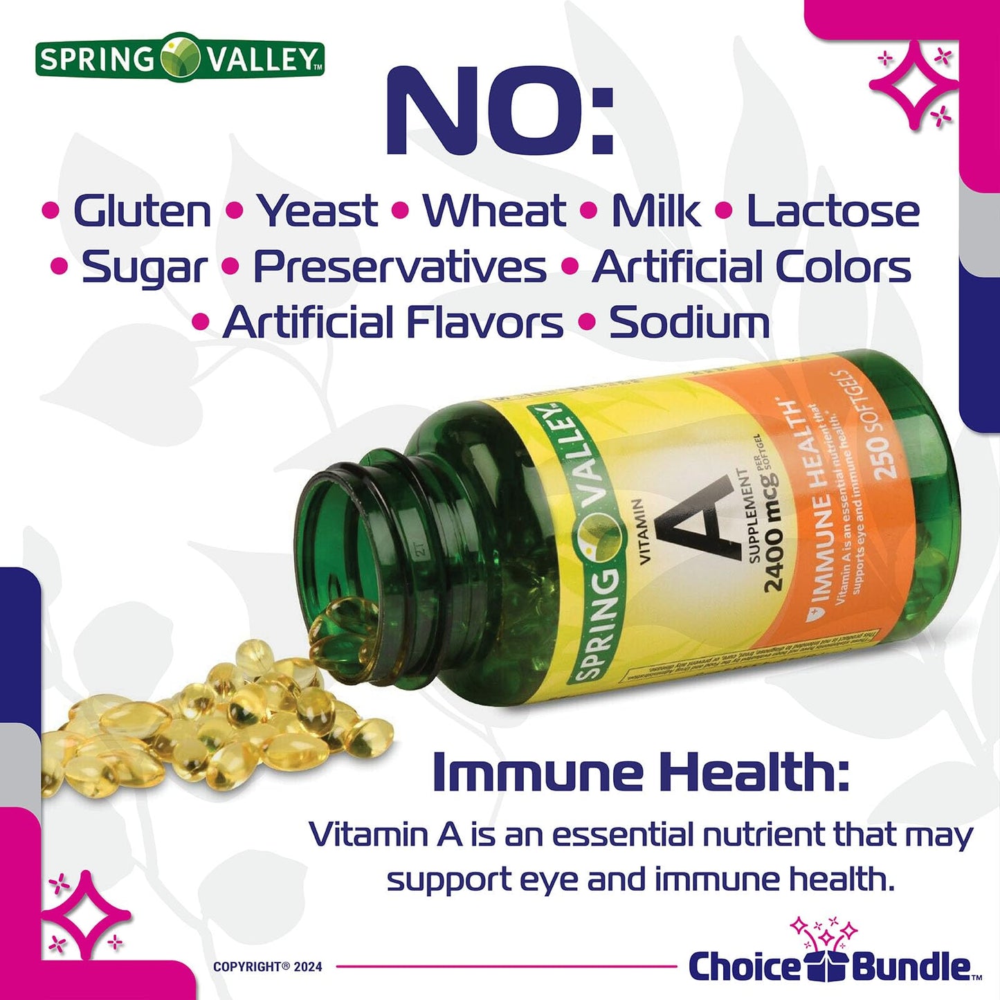 Spring Valley Vitamin A 250 count softgel bottle label