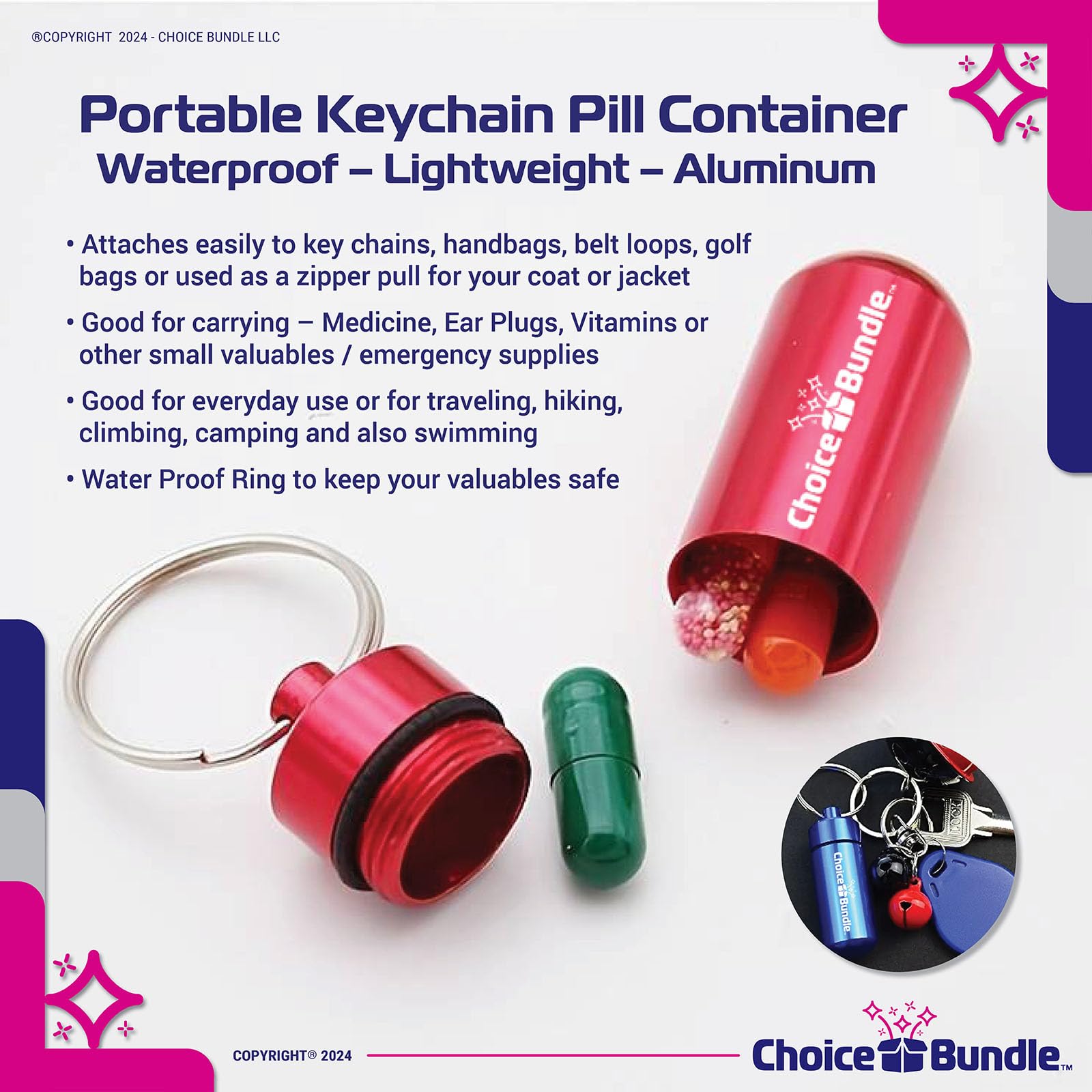 Portable pill container and Vitamin A bottles