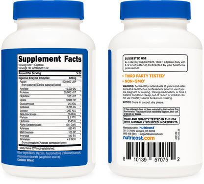 Nutricost gut health supplement showing clear capsule size and white vegetarian capsule appearance.