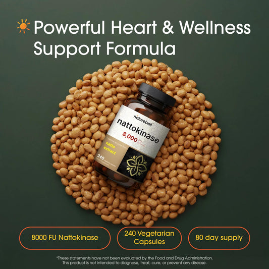 NatureBell Nattokinase supplement bottle displaying supplement facts panel and ingredients