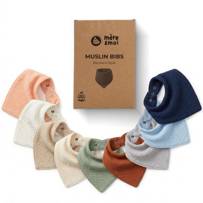 Mere and Moi baby bibs showing soft muslin texture