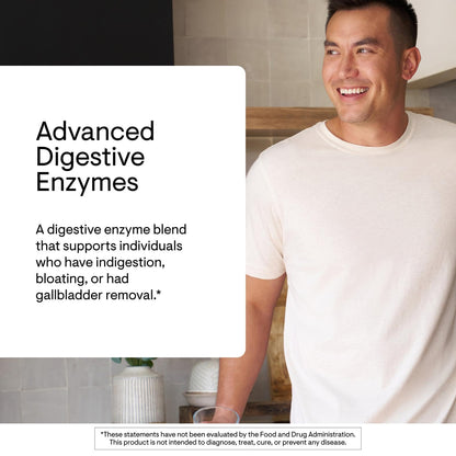 Thorne Advanced Digestive Enzymes container standing upright on a clean surface showing global authenticity markers