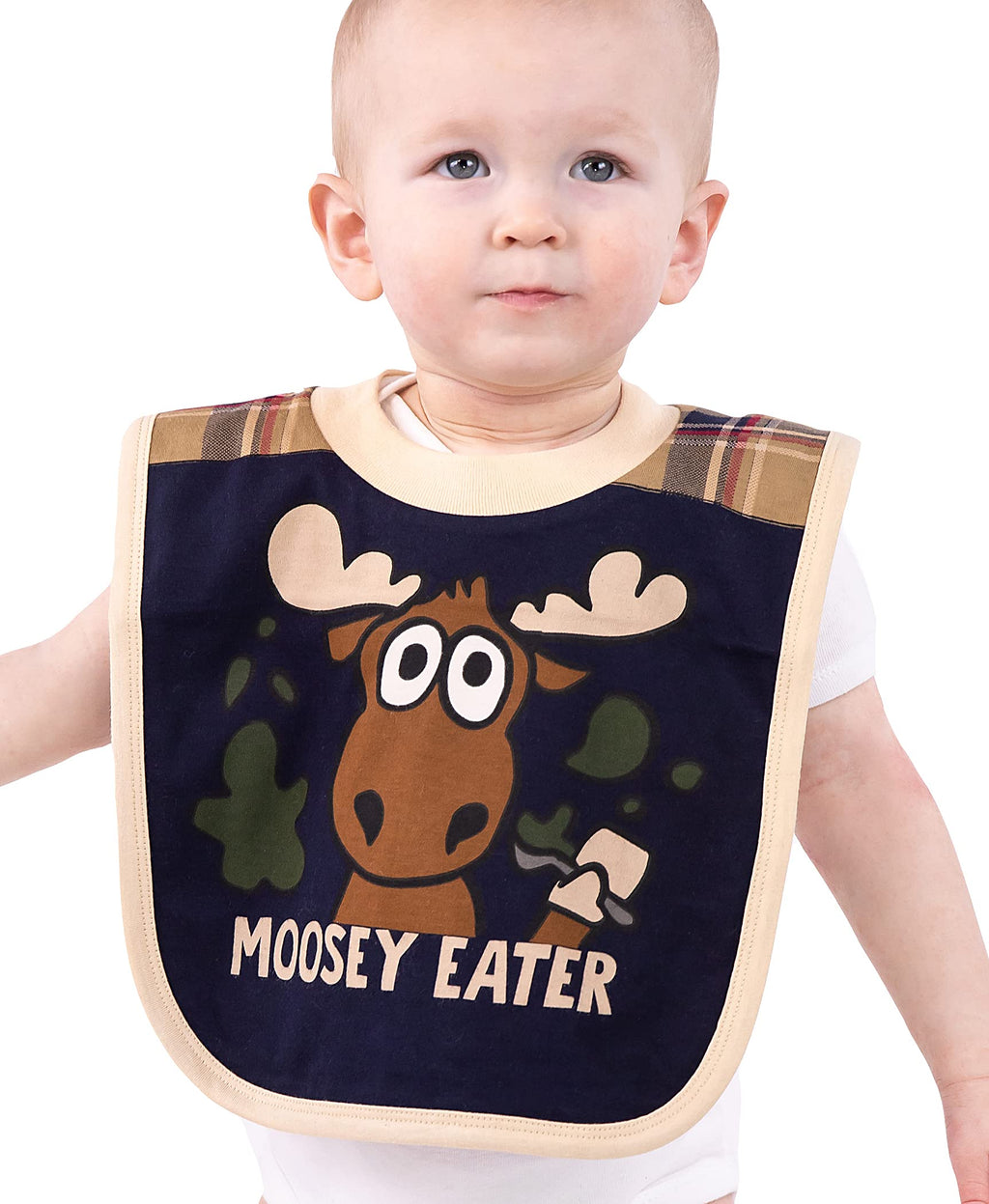 Close up of Lazy One baby bib showing soft cotton fabric detail