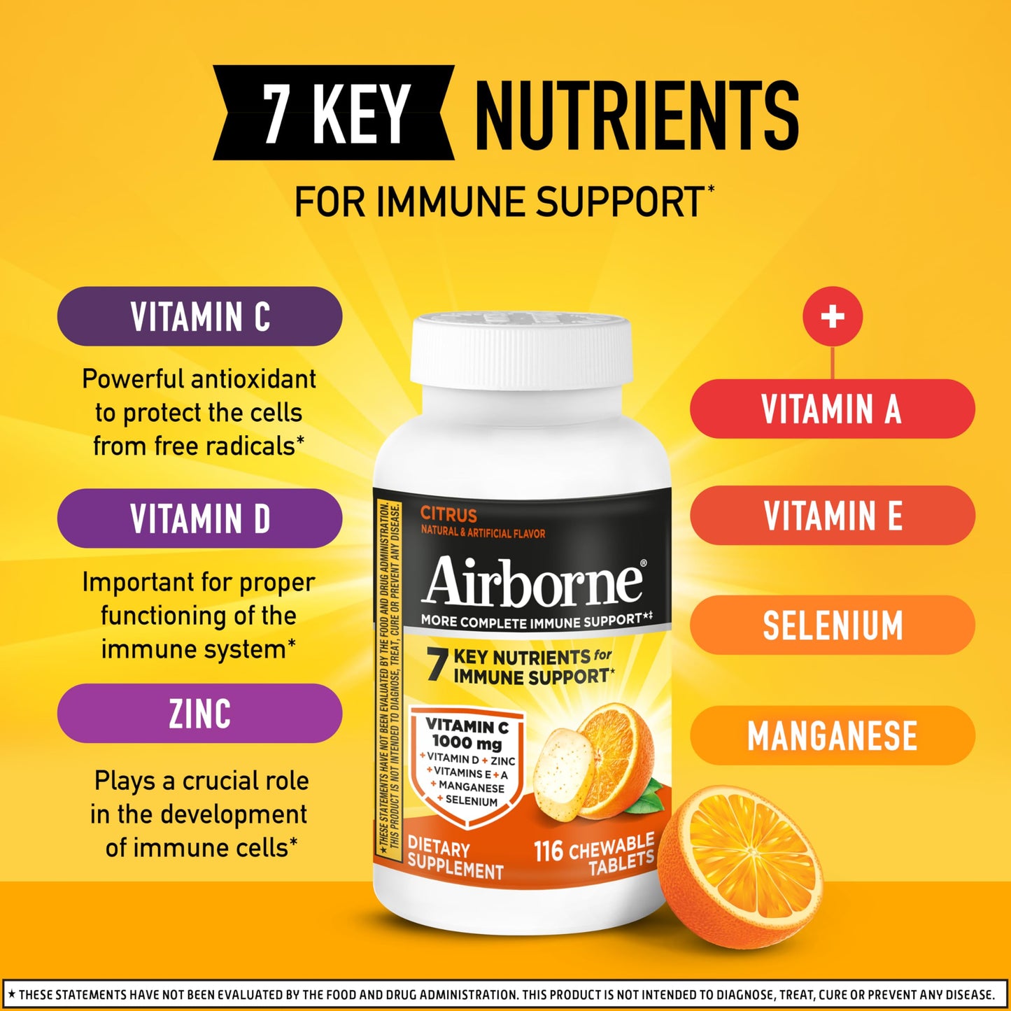 Airborne immune support chewable tablets nutritional information label