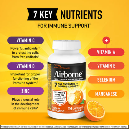 Airborne immune support chewable tablets nutritional information label