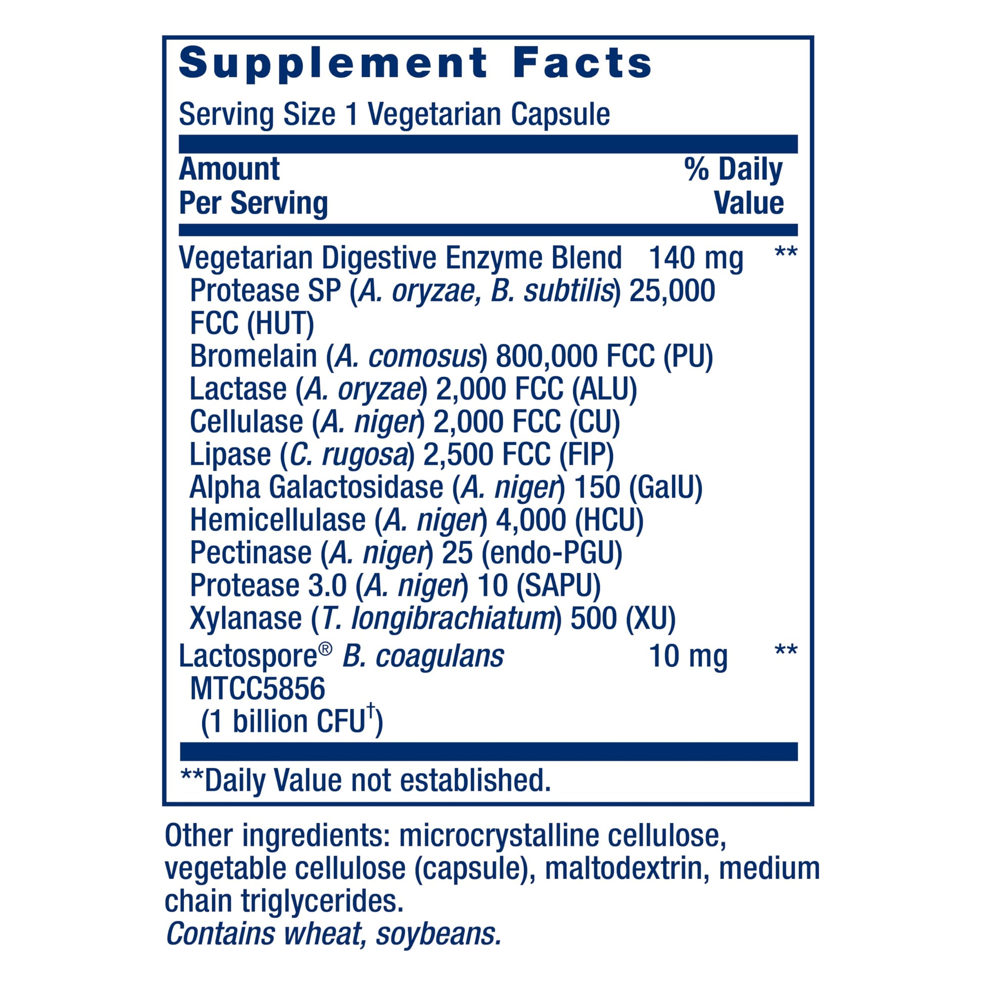 Sixty vegetarian capsules of Life Extension super digestive support showing the clear non GMO seal.
